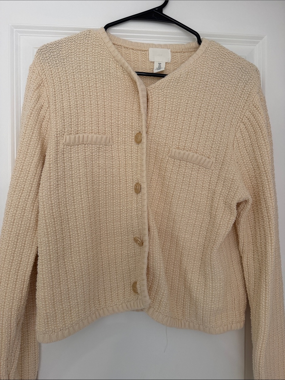 H&M Cream Textured Knit Button-Front Cardigan